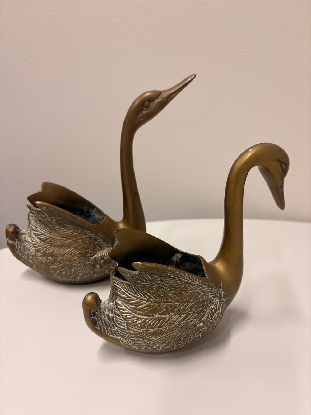 Vintage Brass Swan Planter Pair Mid Century Hollywood Regency Bird